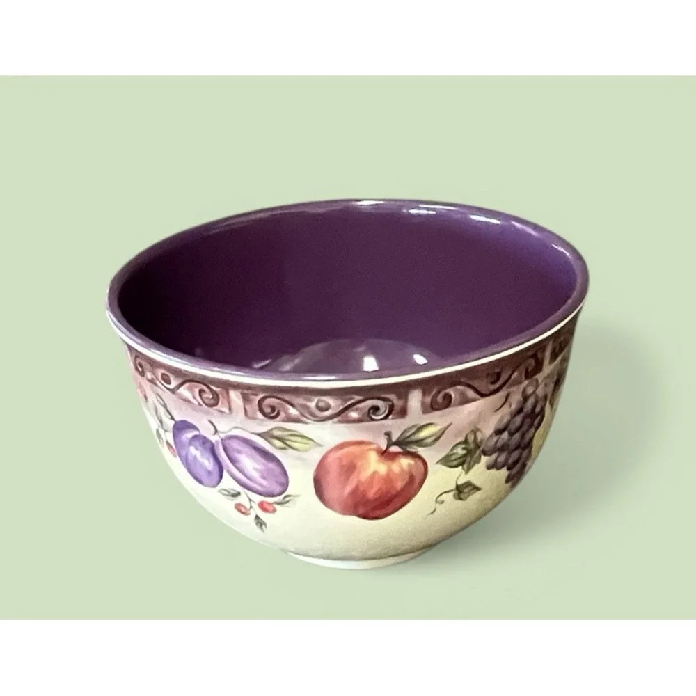 JC Penny Home Collection Multi Fruit Purple Melamine Large‎ Salad Serving Bowl
